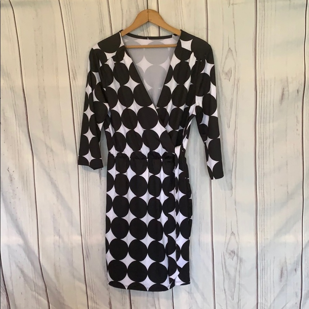 B. Boutique by Evergreen Geometric Faux Wrap Dress